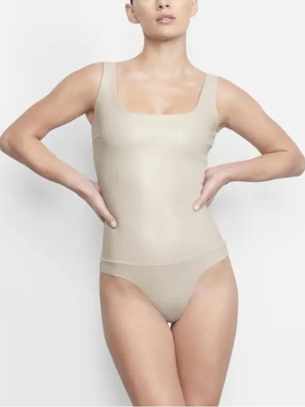 Skims sz small Faux Leather Bodysuit Thong scoop neck sleeveless